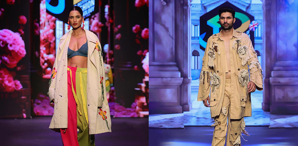 Collection of garments showcased by JD Institute students at iFestival, created using eco-friendly materials and ethical production methods, highlighting sustainability and community-focused fashion.