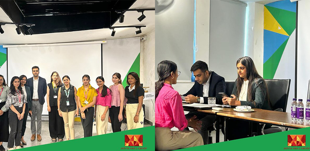 JD Institute students being interviewed by recruiters from Aditya Birla Fashion and Retail Ltd., gaining comprehensive exposure to fashion industry practices including customer management and visual merchandising.