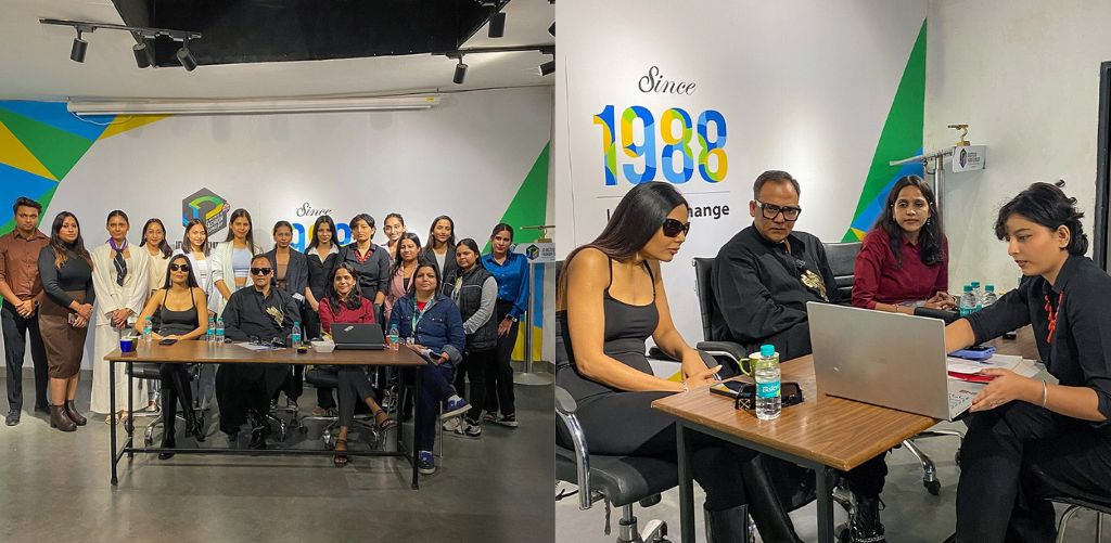 Students of JD Institute interacting and being interviewed by renowned fashion designer Lalit Dalmia, who has styled leading Bollywood celebrities including Esha Gupta, Gauhar Khan, and Akshay Kumar.